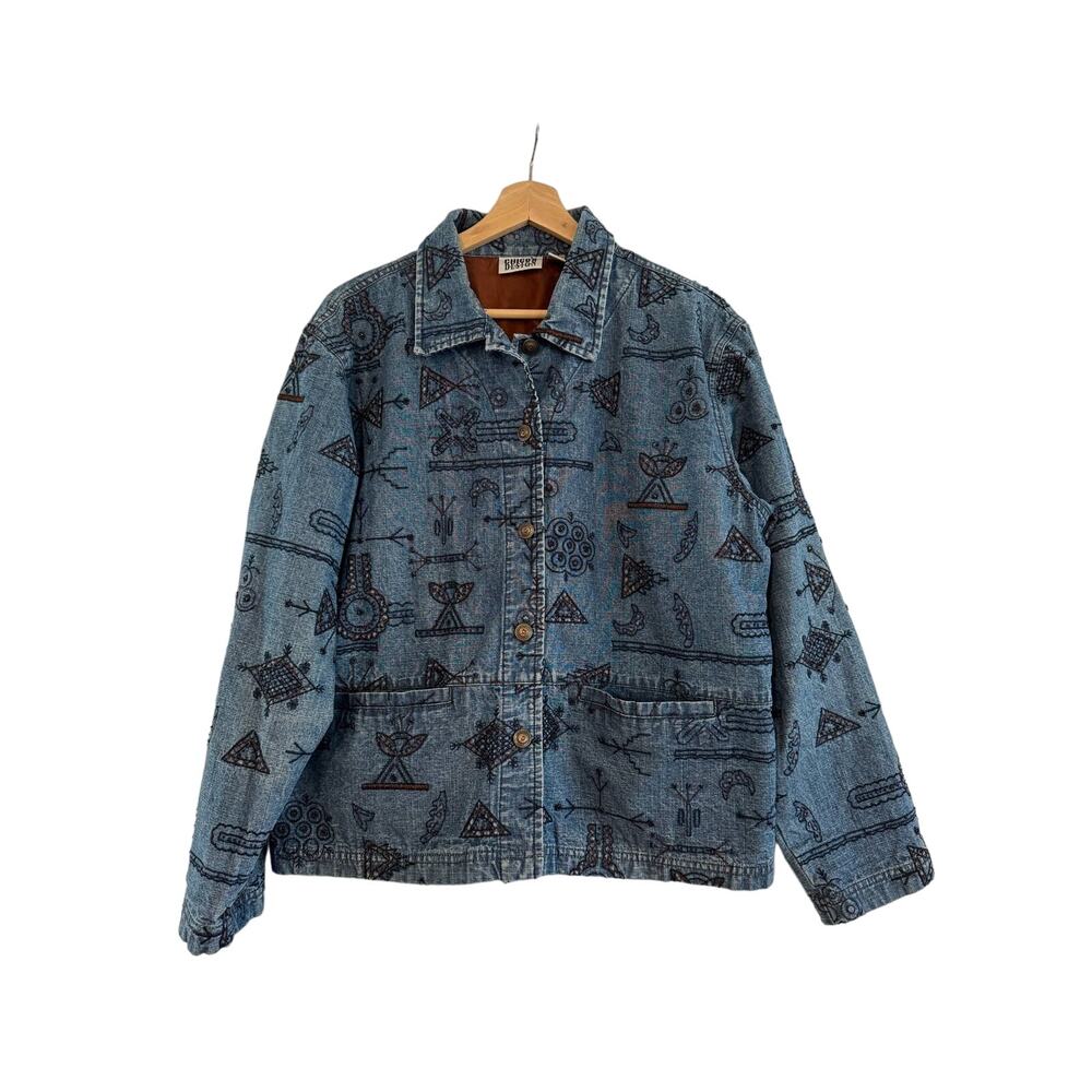 Vintage Chico’s Design Denim Jacket w/beading all over 90s XL
